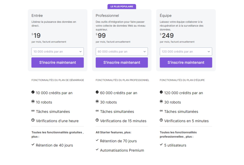 Les types de plans tarifaires chez Browse AI et leurs coûts