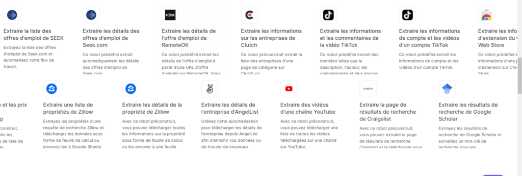 Les modèles de robots prédéfinis dans le logiciel Browse AI?