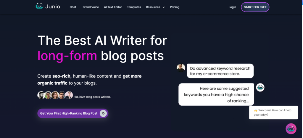 Junia.ai Le meilleur rédacteur IA pour les articles de blog longs